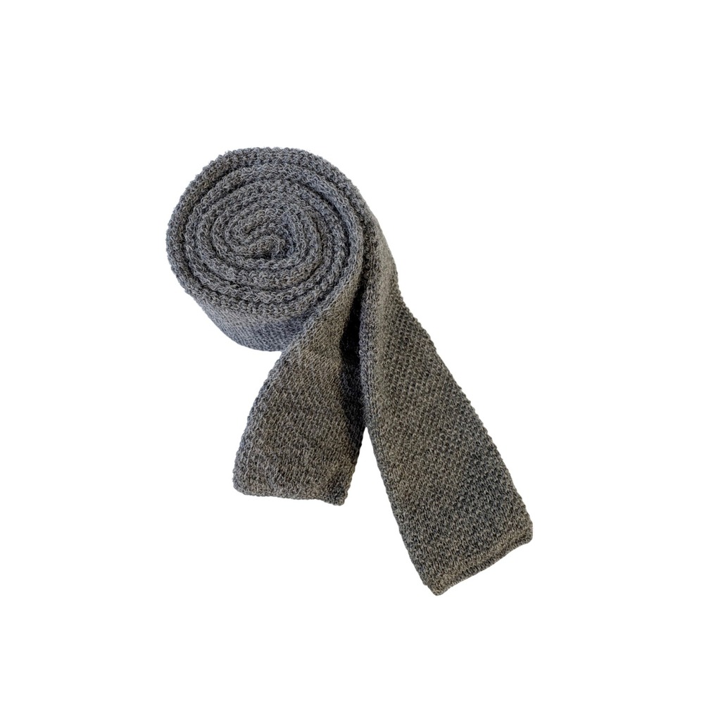 Vtg Private Club Knit Square End Tie 100% Virgin Wool Men's OS Gray Made in USA